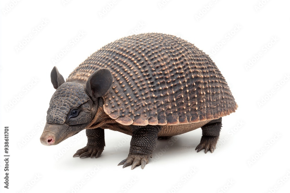 Fototapeta premium Nine-banded armadillo standing on a white background