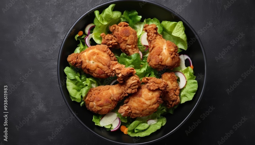 Fototapeta premium Crispy Fried Chicken and Fresh Salad