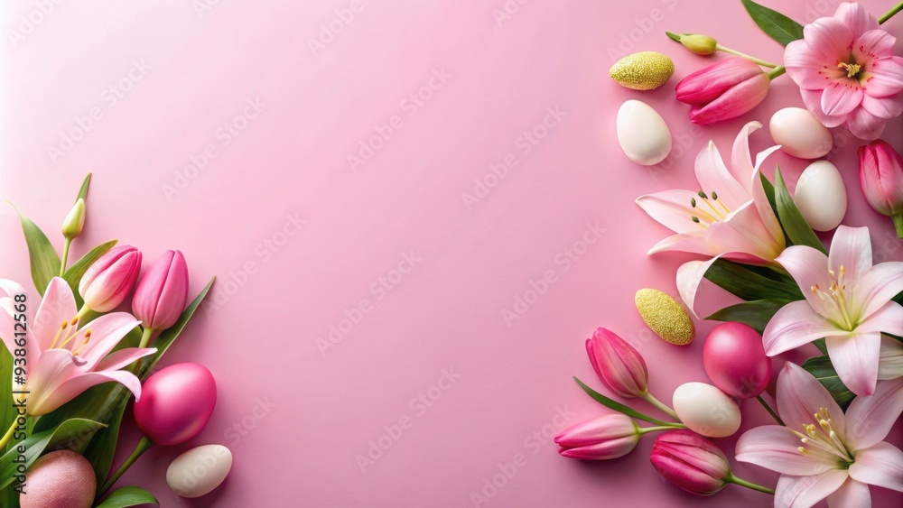Naklejka premium Easter greeting card design featuring pink and lilies, Easter, greeting card, pink, lilies, spring, floral