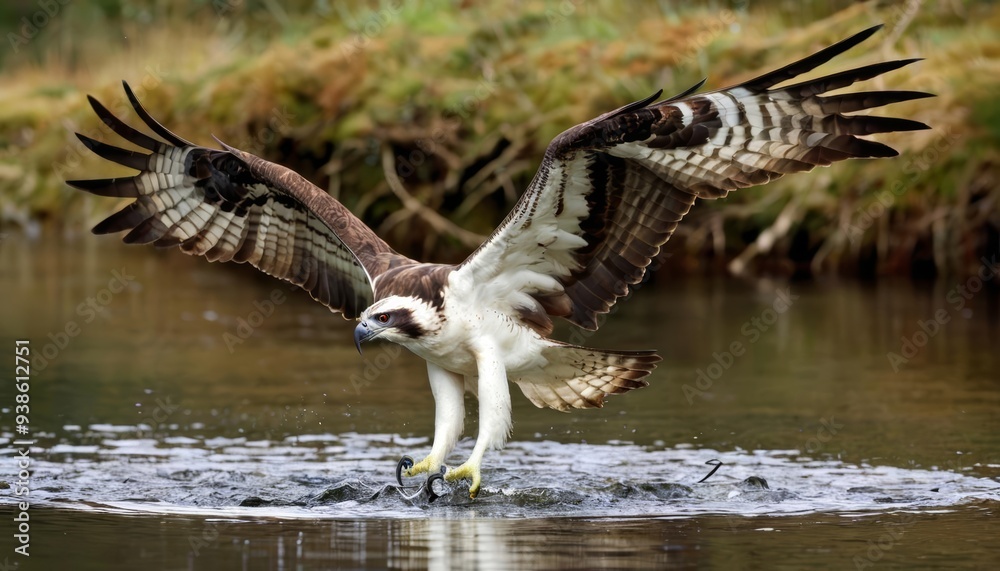 Fototapeta premium Elegant bird in flight over water