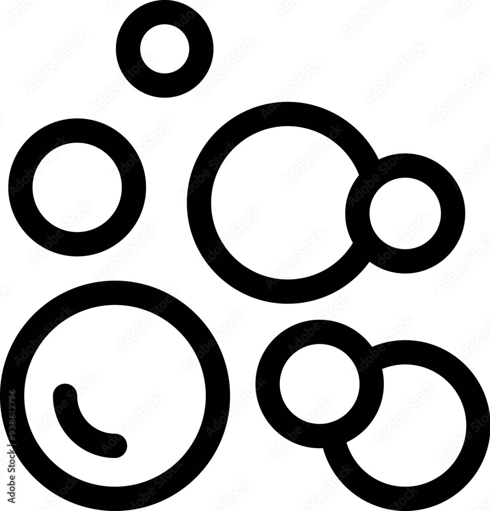 Simple black and white icon depicting soap bubbles floating, symbolizing hygiene and cleanliness Simple black and white icon depicting soap bubbles floating, symbolizing hygiene and cleanliness