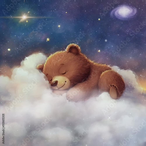 Wallpaper Mural Baby lullaby animation, cute bear  sleeping in the clouds. Seamless smooth looping digital 2k video background Torontodigital.ca
