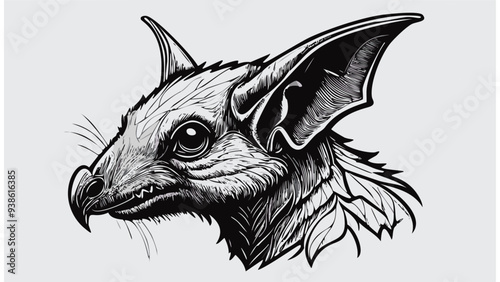 Bat Head Sketch Style - Animal Face Portrait
