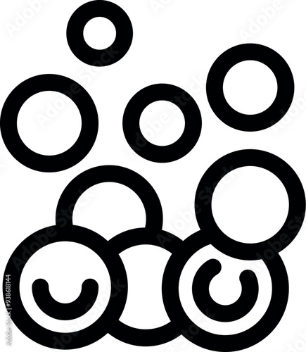 Minimalist vector illustration of bubbles floating and forming a group, representing concepts like effervescence, lightness and joy