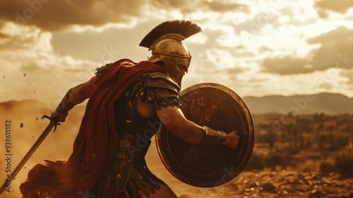 Obraz na płótnie A Roman Gladiator Charging Into Battle