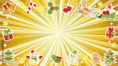グラデーションを使用したクリスマスのゴールドフラッシュ(サンタとツリーとキラキラ)