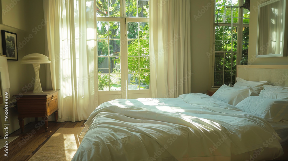 Clean, well-organized bedroom with inviting, natural light Clean, well-organized bedroom with inviting, natural light