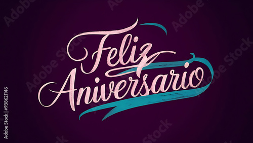 Wallpaper Mural Feliz Aniversario calligraphy typography Happy Birthday in Portuguese language greeting card banner poster with color party balloons on eye Cauchy background Torontodigital.ca