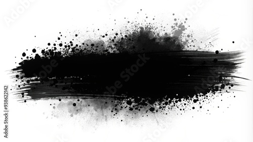 Wallpaper Mural Brush stroke element with black ink splatter on white background, artistic, painting, abstract, texture, creative, design, grunge Torontodigital.ca
