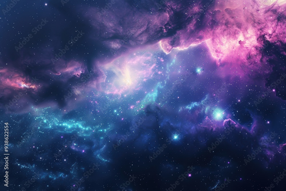 Naklejka premium Cosmic Nebula with Stars and Dusty Clouds