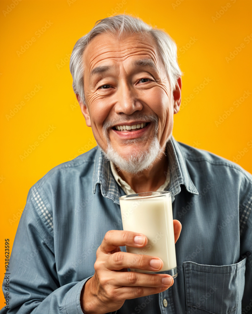 Portrait of senior man holding glass milk Portrait of senior man holding glass milk
