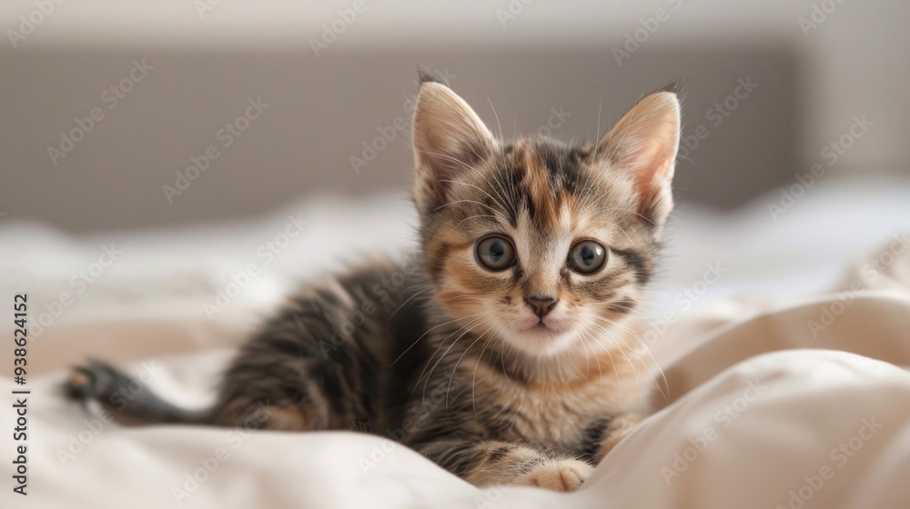 Cute little kitten on a bed highlighting the joys of adopting a shelter animal and pet care. Cute little kitten on a bed highlighting the joys of adopting a shelter animal and pet care.