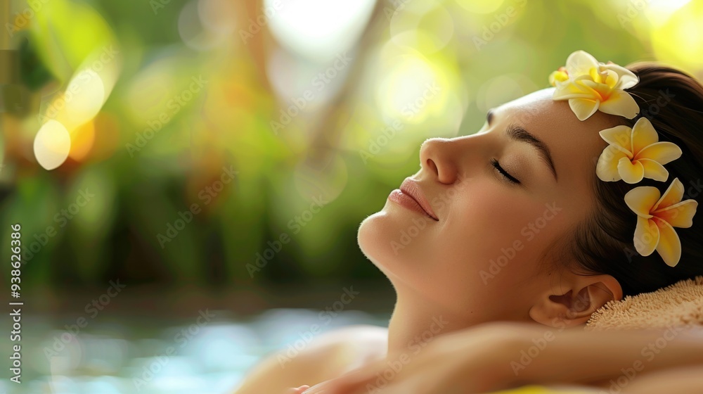 Close-up of a young woman relaxing during a massage spa treatment. Close-up of a young woman relaxing during a massage spa treatment.
