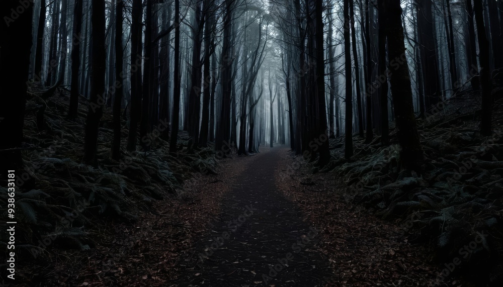 Naklejka premium Enchanted Pathway A Journey Through the Woods