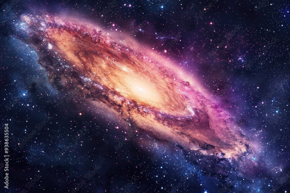 Fototapeta premium A vibrant spiral galaxy with a glowing core amidst a star-studded expanse