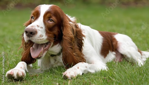  Happy dog enjoying a sunny day in the grass