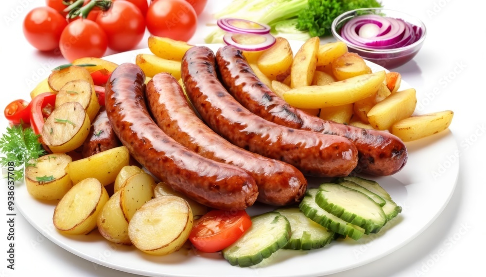 Delicious grilled sausage and potato feast Delicious grilled sausage and potato feast