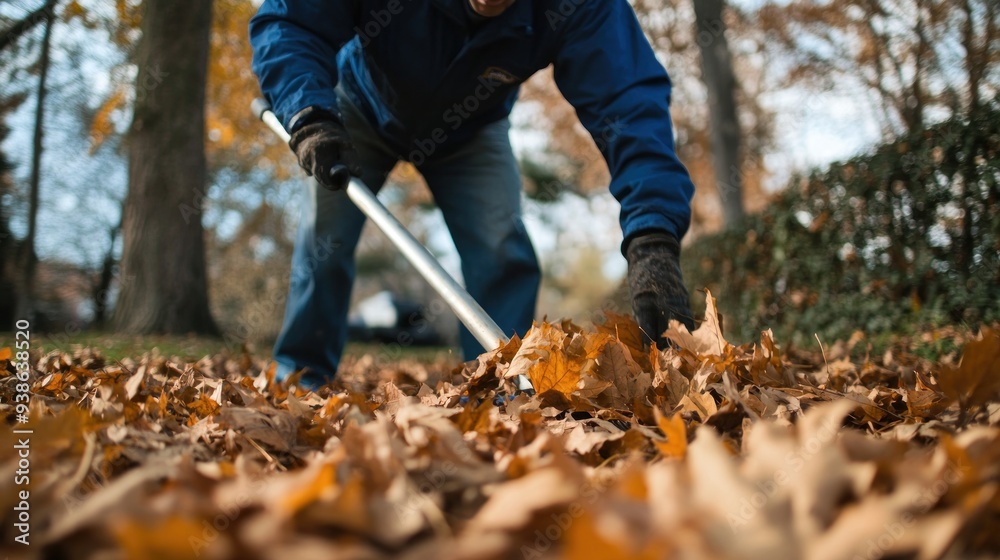 Raking Leaves in Autumn