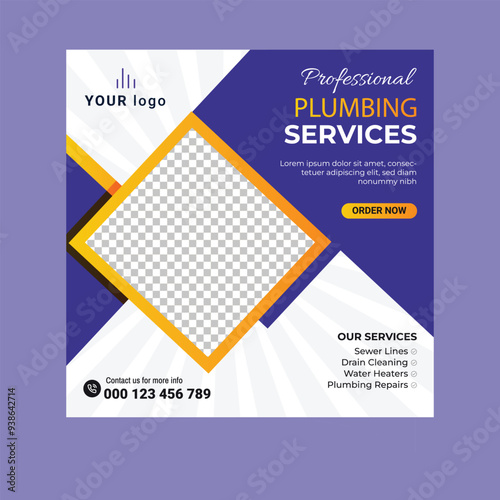 Plumbing service social media post and banner template