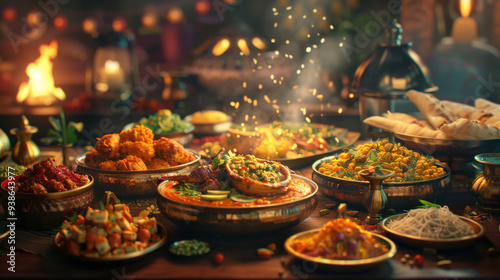 Vibrant Indian dishes with realistic lighting, making the food look delicious