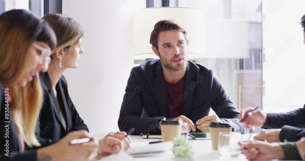 Business people, teamwork and group meeting in office boardroom for target audience planning, strategy or global growth. Smile, diversity and communication for men, women and talking in collaboration Business people, teamwork and group meeting in office boardroom for target audience planning, strategy or global growth. Smile, diversity and communication for men, women and talking in collaboration