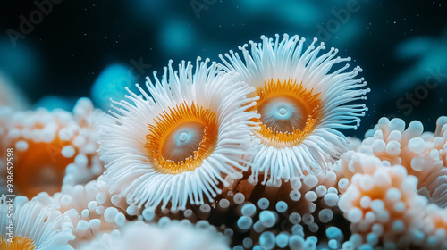 A vibrant underwater scene showcasing colorful anemones, ideal for marine conservation themes and aquarium decor. photo