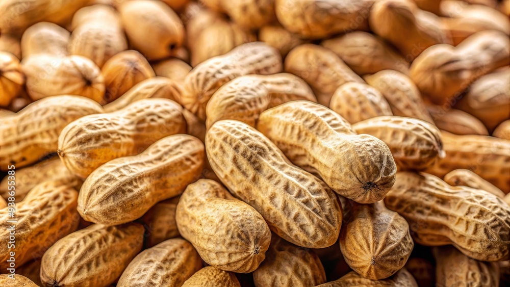 Close-up view of a pile of unshelled peanuts with warm natural lighting, showcasing earthy tones and intricate patterns Close-up view of a pile of unshelled peanuts with warm natural lighting, showcasing earthy tones and intricate patterns