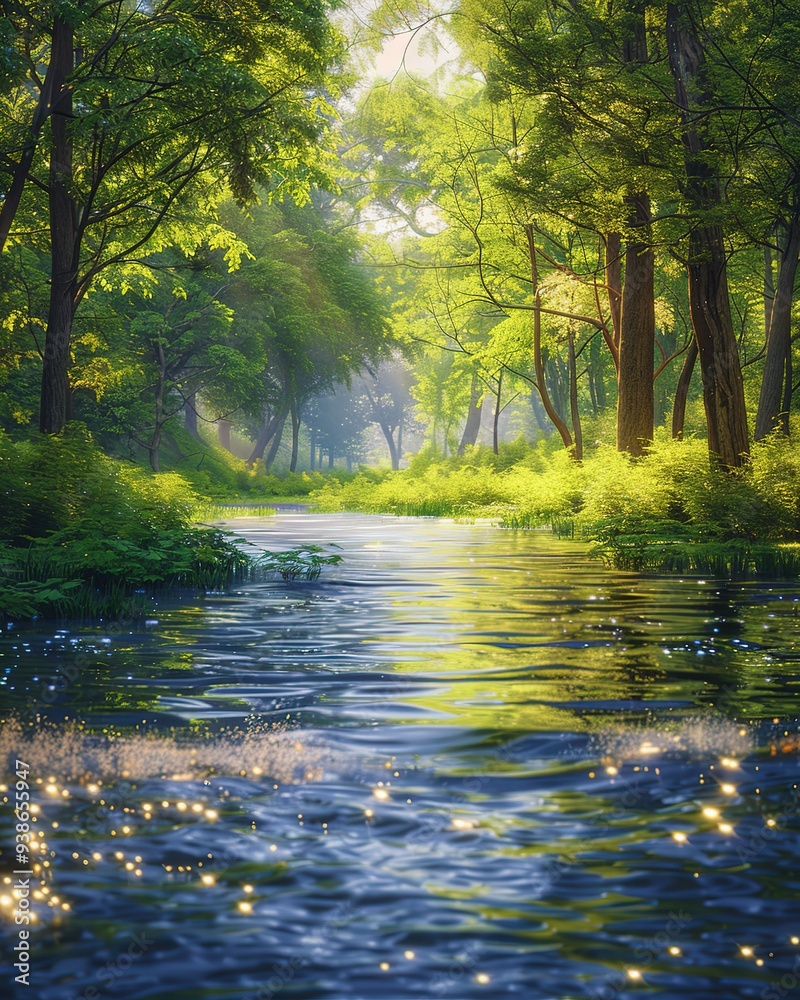 River forest view in the summer with crystal water, Vertical
River forest view in the summer with crystal water, Vertical