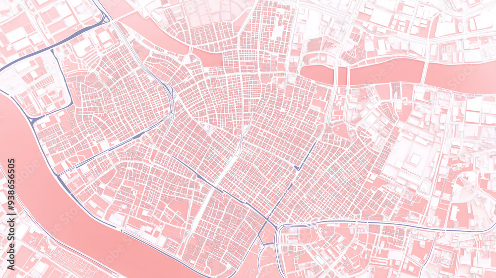 Red City Map with River Red City Map with River