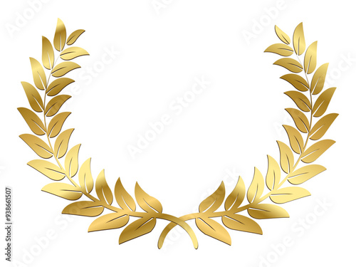 Gold laurel wreath, Golden circular laurel foliate or olive branches greek wreath, A winner award of olive leaves or stars of victory symbol, achievement heraldry symbol isolated on white background