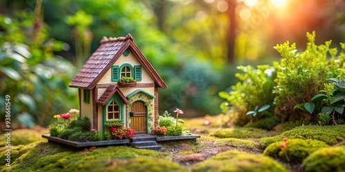 Adorable miniature home with charming details perfect for a fairy garden or dollhouse setup, miniature, home, adorable