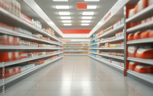 Blurry shopping shelves in supermarkets and department stores