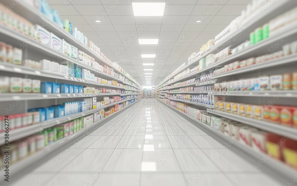 Fototapeta premium Blurry shopping shelves in supermarkets and department stores