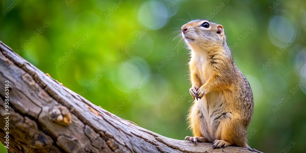 Ground squirrel prairie dog sitting on a tree looking up , wildlife, nature, animal, mammal, rodent, cute, outdoor, landscape Ground squirrel prairie dog sitting on a tree looking up , wildlife, nature, animal, mammal, rodent, cute, outdoor, landscape