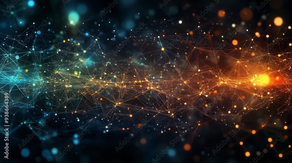 Abstract Technology Background with Glowing Network Lines and Bokeh Lights Abstract Technology Background with Glowing Network Lines and Bokeh Lights