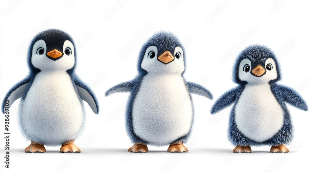 Three Cute Cartoon Penguins Standing Together Three Cute Cartoon Penguins Standing Together