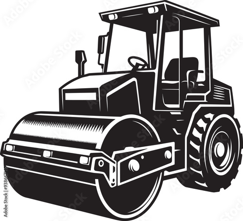 Road construction Road Roller silhouette vector illustration isolated on a white background