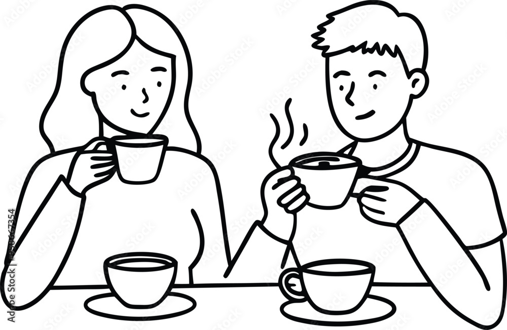 people eating coffe line art illustration black and white people eating coffe line art illustration black and white
