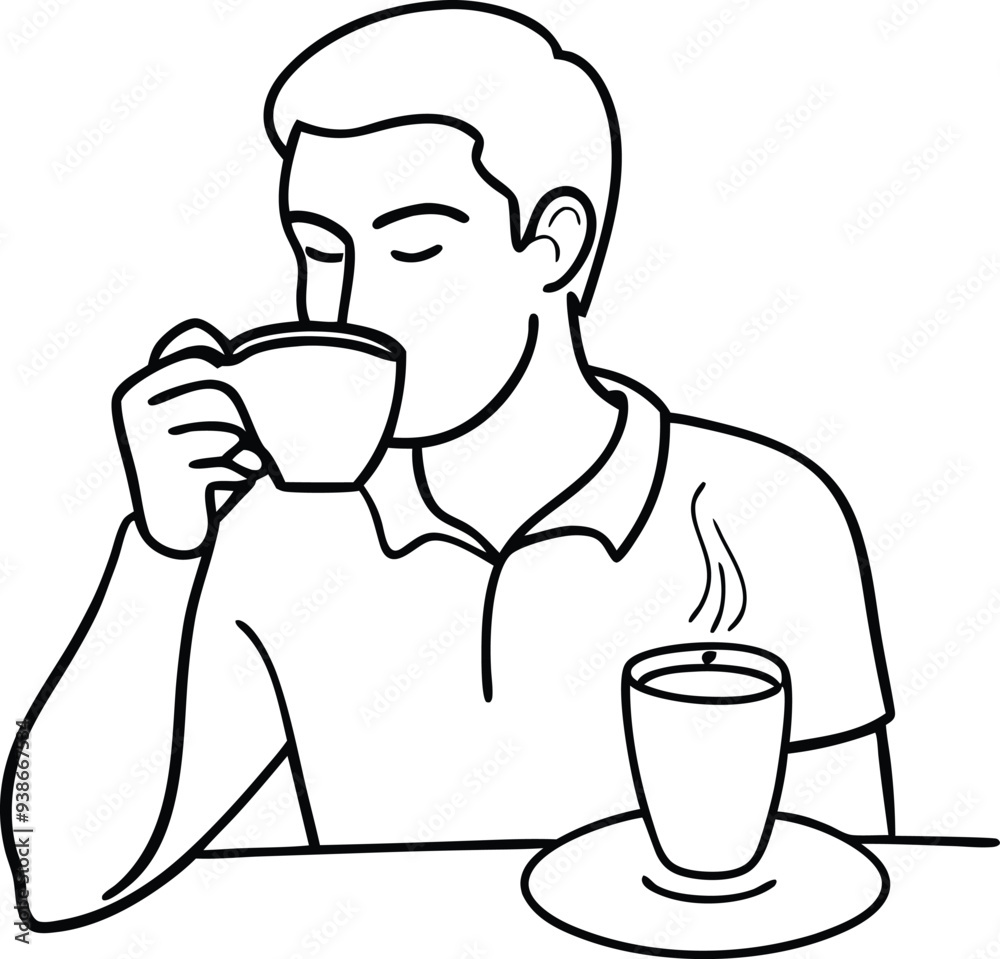 people eating coffe line art illustration black and white people eating coffe line art illustration black and white