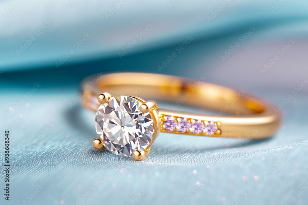 Diamond Ring with Gold Jewelry Design. Elegant Gold Ring Featuring a Brilliant Cut Diamond and Delicate Gemstones. Luxury Jewelry Showcase Diamond Ring with Gold Jewelry Design. Elegant Gold Ring Featuring a Brilliant Cut Diamond and Delicate Gemstones. Luxury Jewelry Showcase