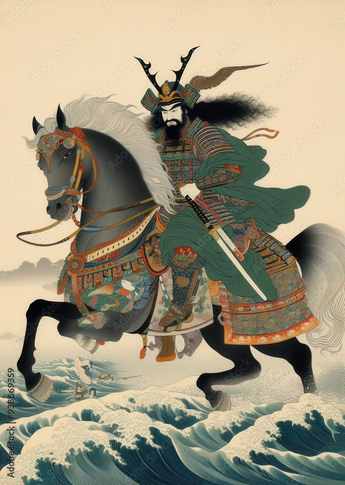 Naklejka premium 浮世絵（Ukiyoe）／侍（サムライ） 馬 騎馬 