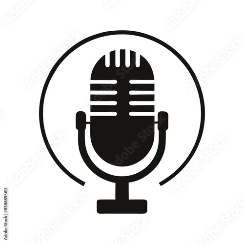 Vector silhouette of a microphone logo, ideal for podcasting and audio branding.