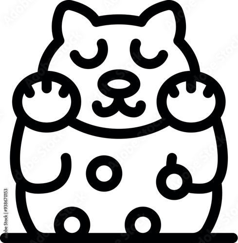 Simple line art illustration of a maneki neko cat waving its paw for good luck and fortune, often seen in asian cultures