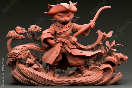 Cat Pirate Statue 3D Model Render photo