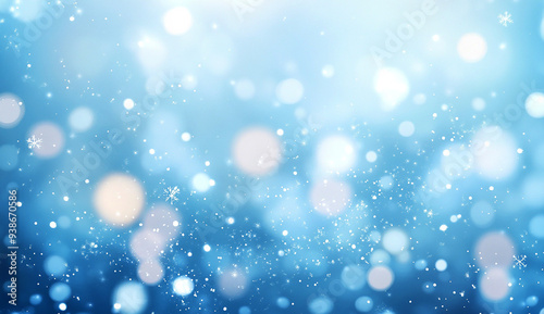 Wallpaper Mural Light blue background with white bokeh lights, snowflakes falling, blurred background Torontodigital.ca