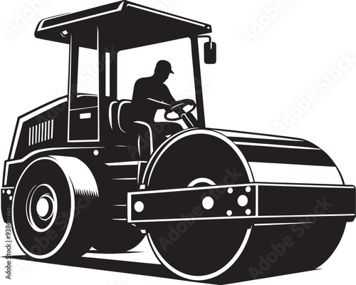 Road construction Road Roller silhouette vector illustration isolated on a white background