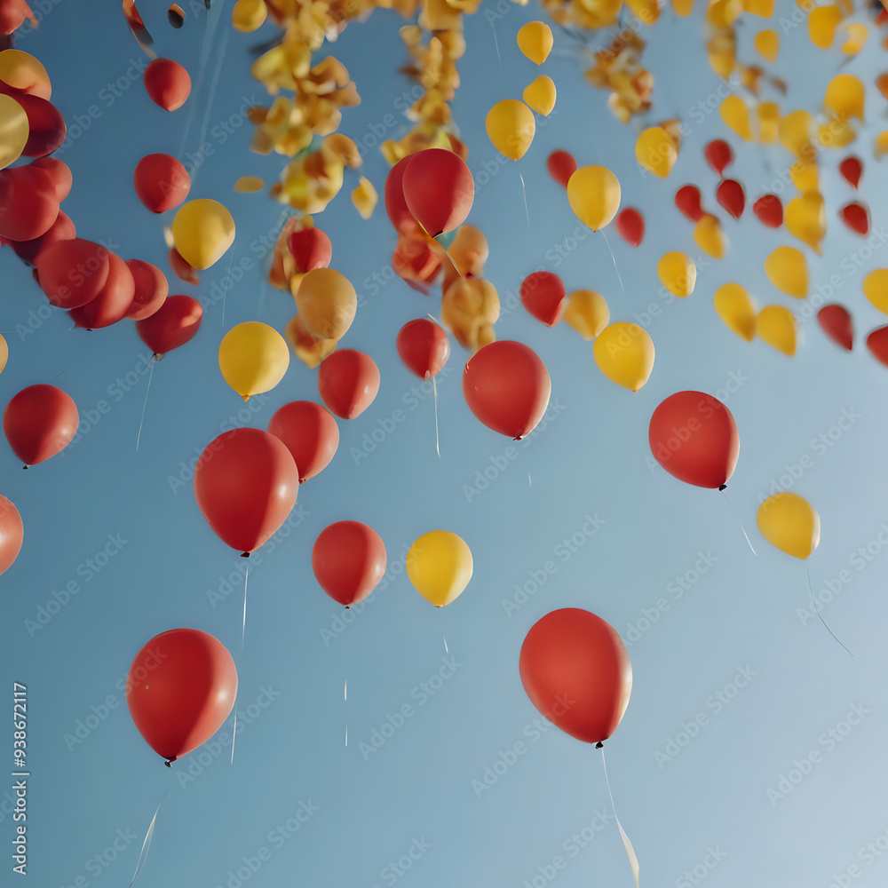 balloons are flying in the air with a blue sky in the background balloons are flying in the air with a blue sky in the background