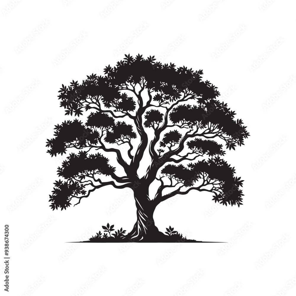 Obraz premium Sandalwood tree Black silhouette on a white background. Vector. Set.