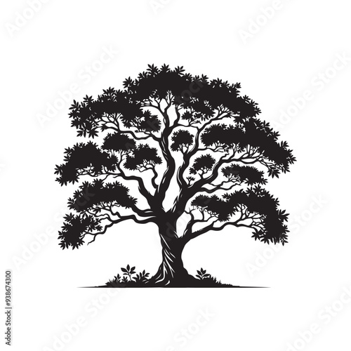 Sandalwood tree Black silhouette on a white background. Vector. Set.