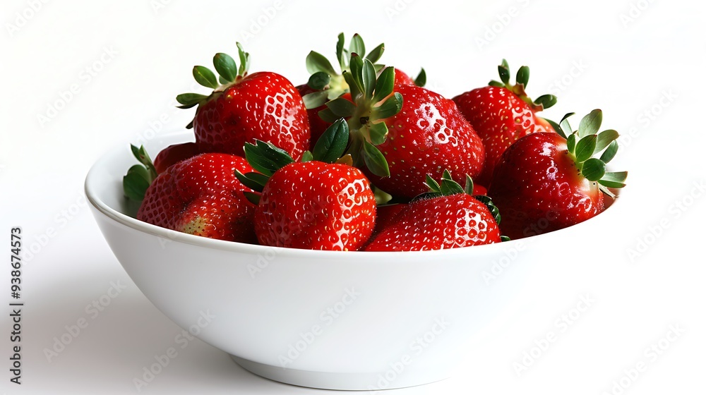 A high-quality image of a bowl of fresh strawberries, set against a clean white background. A high-quality image of a bowl of fresh strawberries, set against a clean white background.
